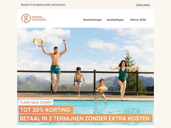 Flash Sale: tot 20% korting op uw zomervakantie 😎