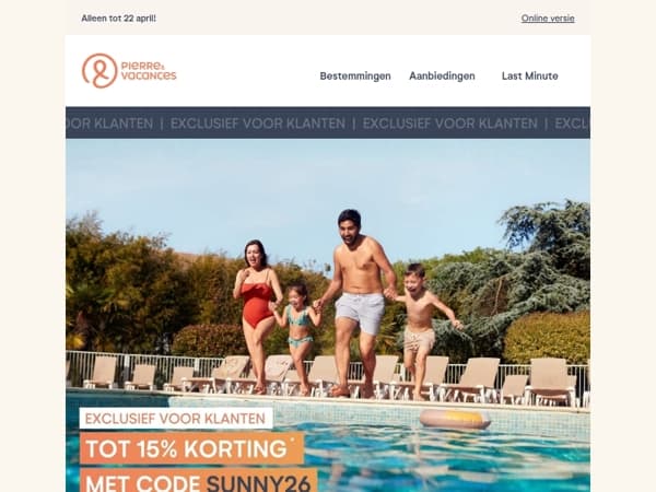 Alleen voor u: tot 15% korting op uw zomervakantie ☀️