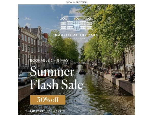 Only this upcoming week: 30% off on overnight stays in Amsterdam stays in July & August