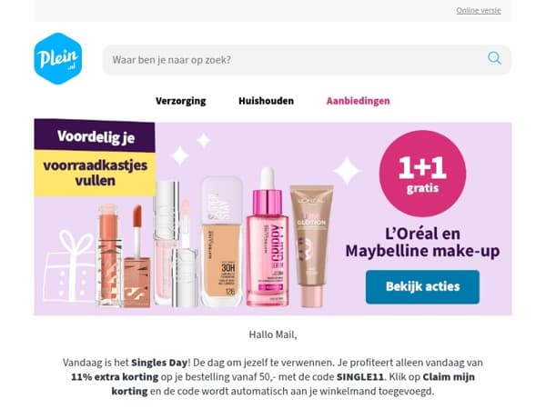 Alleen vandaag 11% extra korting tijdens Singles Day