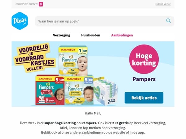 Mega korting op Pampers bij Plein