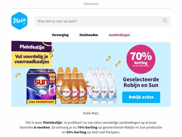 Het is Pleinfestijn! Vul nu snel je winkelmandje 💙🔥