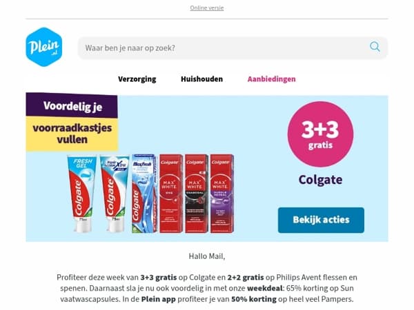 3+3 op Colgate | 65% op Sun capsules en tabletten