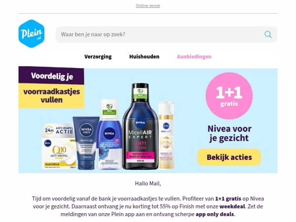 Deze week 1+1 op Nivea voor je gezicht