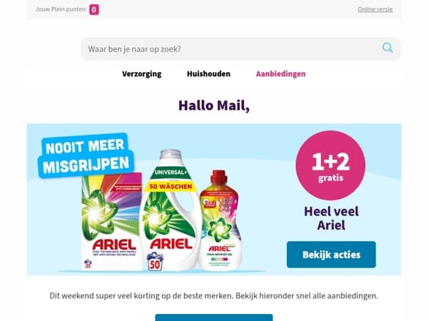 Dit weekend 1+2 gratis op heel veel Ariel