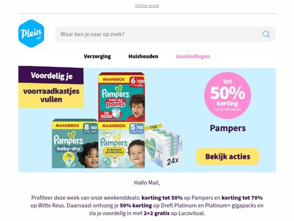Ontdek de weekenddeals van Witte Reus en Pampers