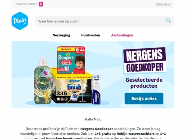 Nergens Goedkoper deals bij Plein