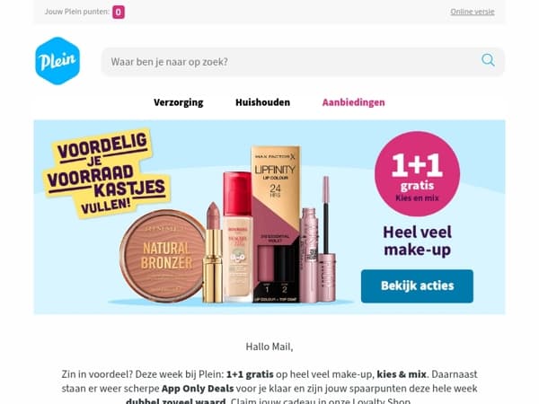Kies & mix: 1+1 gratis op heel veel make-up