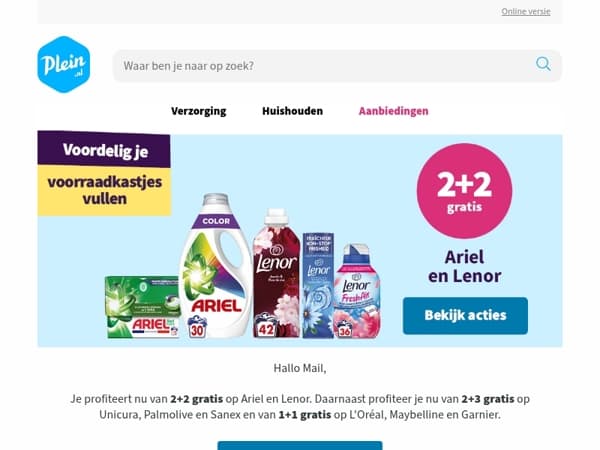 Nu 2+2 gratis op Ariel en Lenor
