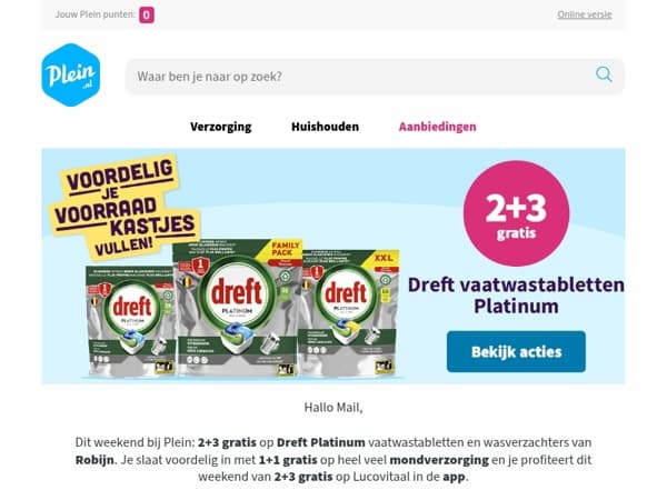 2+3 gratis op Dreft Platinum vaatwastabletten