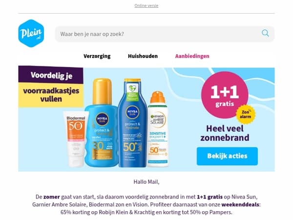 Mail, profiteer van 1+1 op heel veel zonnebrand 🔥