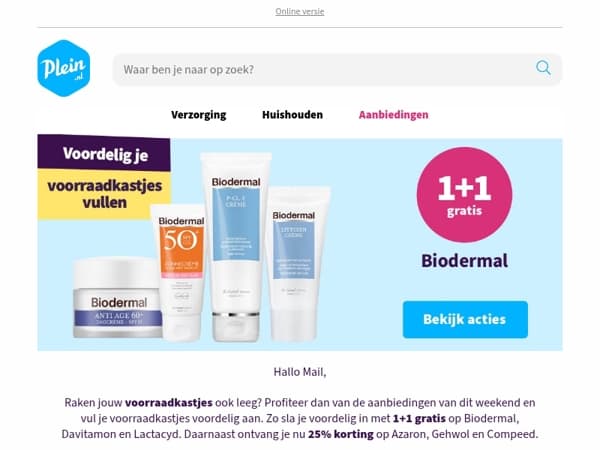 Nu 1+1 op Biodermal, Davitamon en Lactacyd