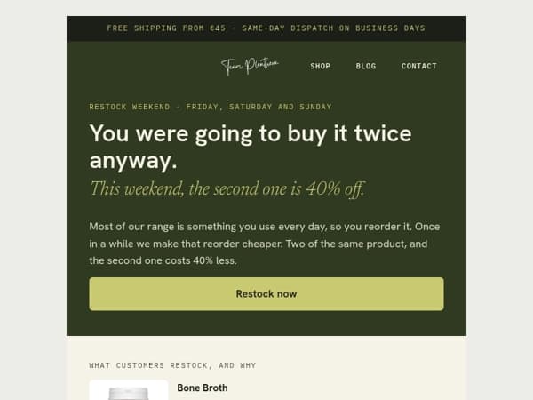Restock weekend: your 2nd is 40% off
