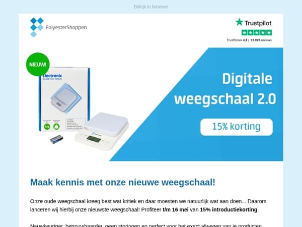 15% korting op onze nieuwe weegschaal  😍