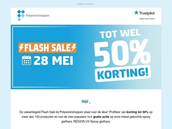 Donderdag 28 mei: korting tot 50% op meer dan 100 producten ⚡
