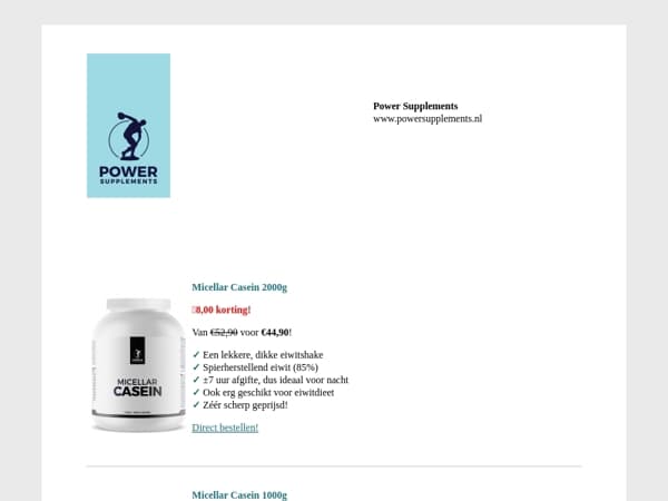 Mei aanbiedingen: 5 en 8 korting op Micellar Casein, plus meer aanbiedingen