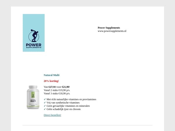 Juni aanbiedingen: 20% korting Natural Multi, 30% korting Magnesium & Taurine