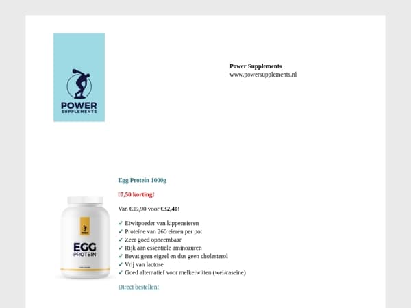 November aanbiedingen: 7,50 en 5 korting op Egg Protein, Natural Fat Control, Whey Hydrolisaat, Magnesium Lactaat en Beta-Alanine