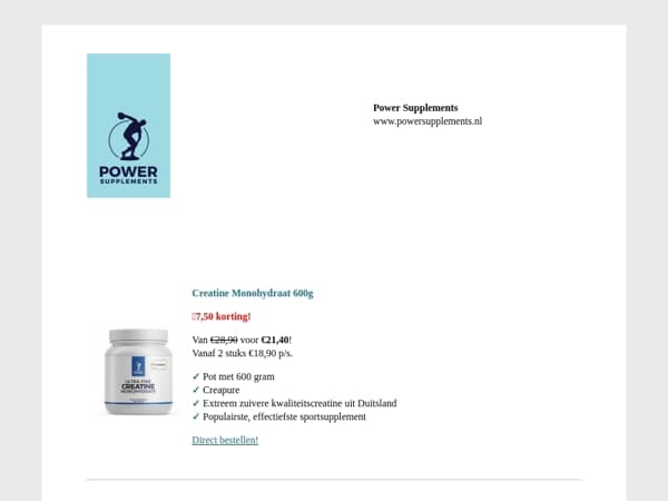 Juli aanbiedingen: 7,50 korting op Creatine, Collageen en Curcumine