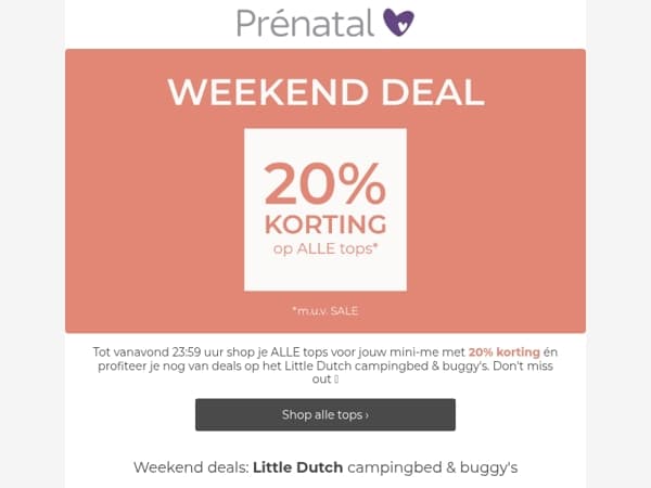 Nog héél even... 20% korting op tops voor je kleintje 💜