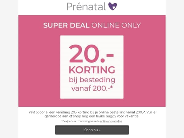Een extraatje van ons 💌 20.- korting bij 200.- besteding