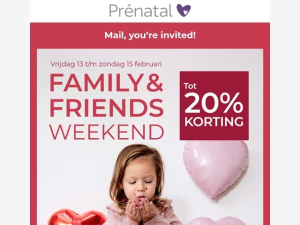 You're invited! Join ons Family & Friends weekend 💘