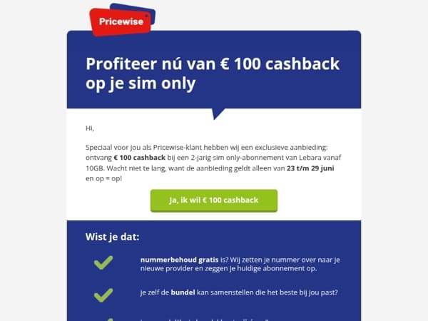 💸 Exclusieve sim only-deal: € 100 cashback!