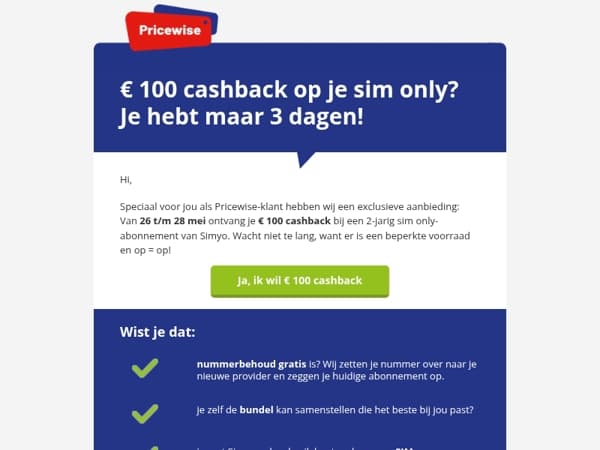 Exclusieve sim only-deal: € 100 cashback!