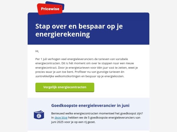 Nieuwe energietarieven per 1 juli