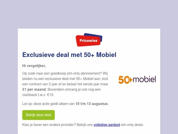 Exclusieve sim-only deal: €1 p/m voor 12 maanden