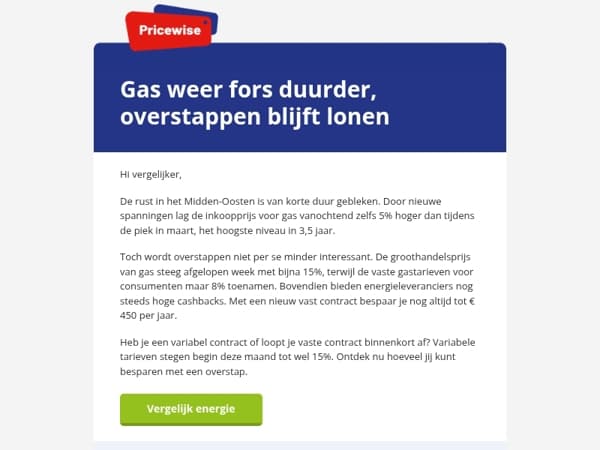 Gas weer fors duurder, overstappen blijft lonen