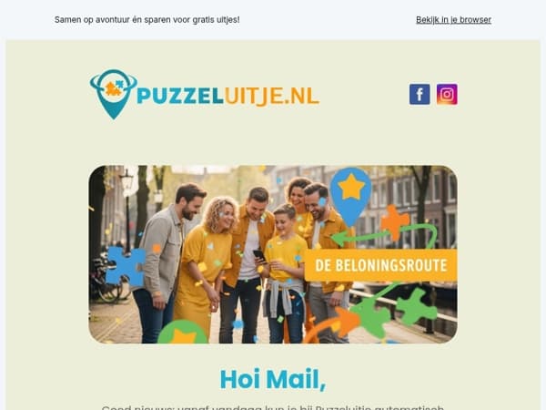 Spaar nu voor gratis Puzzeluitjes met de Beloningsroute! 🎉