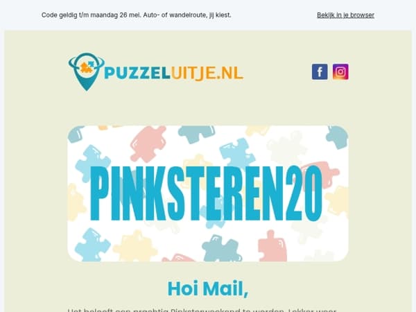 20% korting dit Pinksterweekend (alleen voor jou)