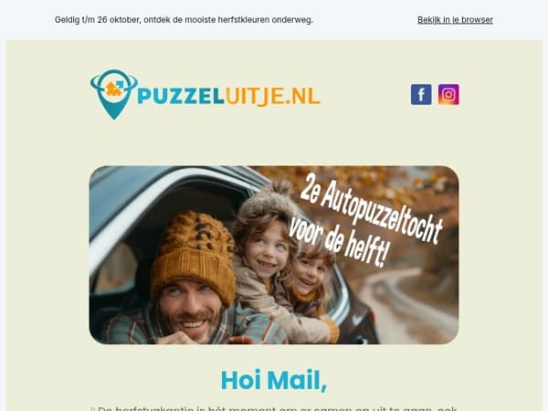 🍁 Herfstbonus! Je 2e autopuzzeltocht nu half geld!