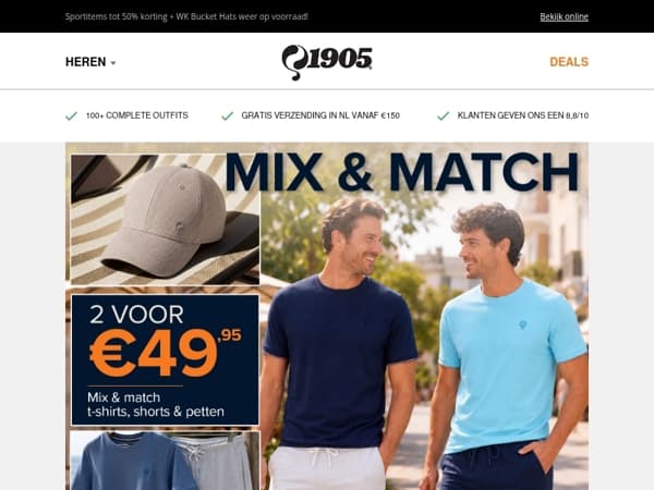 2 voor €49,95: Shirts, shorts, polo's & caps ☀️