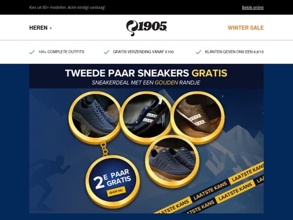 Allerlaatste kans: 2e paar sneakers gratis!