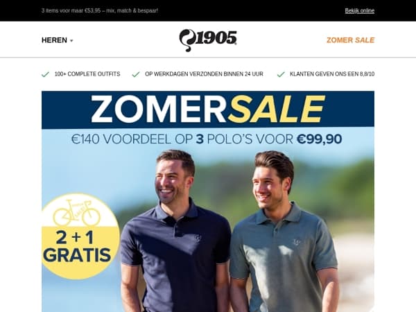2 + 1 GRATIS op zomerse polo's! Jouw zomeressentials.