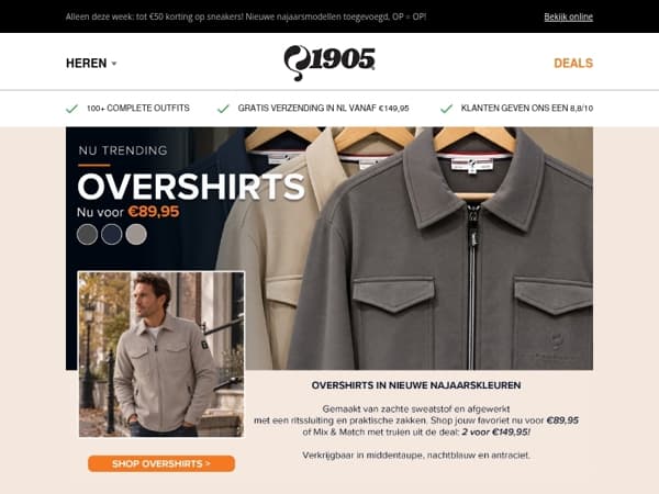 Nieuwe overshirts nu voor €89,95!