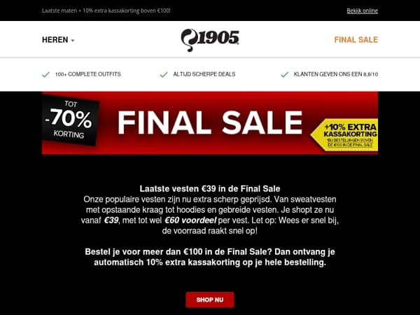 Sneakers €49 & vesten €39 in de Final Sale!