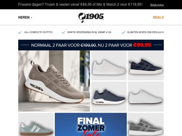 🔥 Final Sale: 2 paar sneakers voor €99,95 – tot €100 voordeel