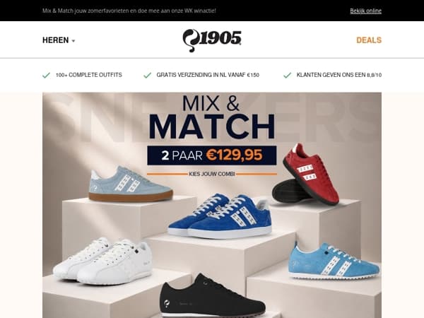 Bespaar tot €90 voordeel op sneakers, shirts & shorts