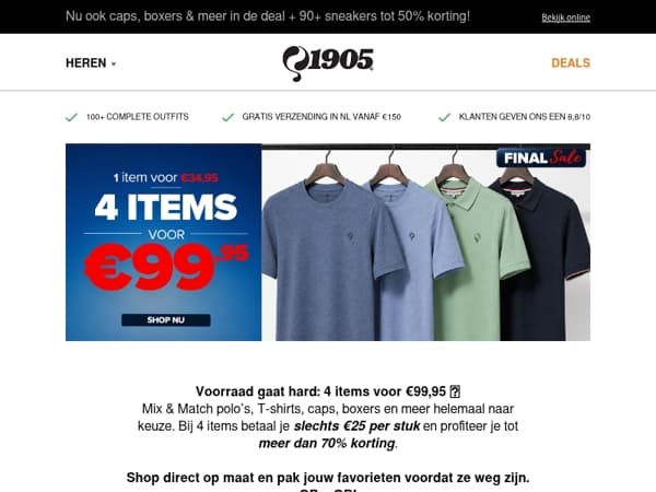 🔥 4 polo’s & T-shirts voor €99,95