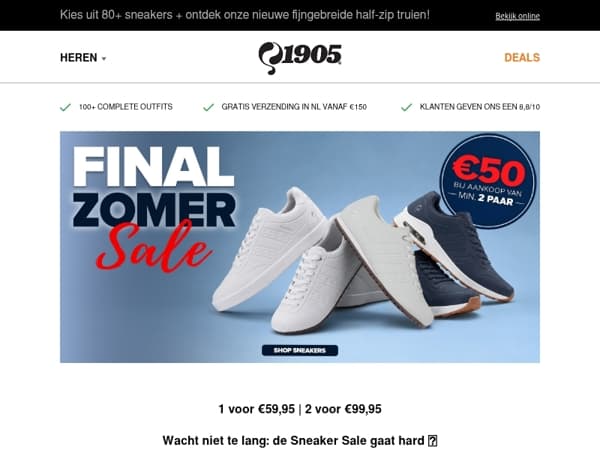 🔥 Sneaker Sale gaat hard: €50 per paar bij min. 2