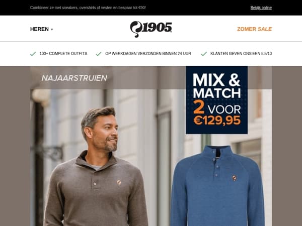 Najaarstruien toegevoegd - 2 voor €129,95 Mix & Match!