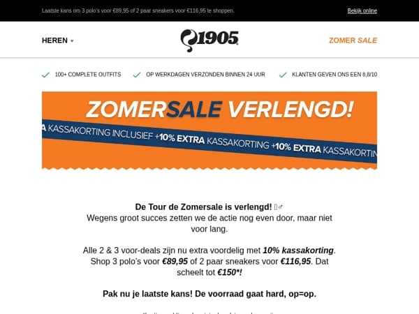 Tour de Zomersale verlengd: tot €150 voordeel op jouw outfit!