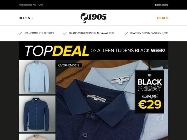 Black Week Topdeal: Overhemden voor €29!
