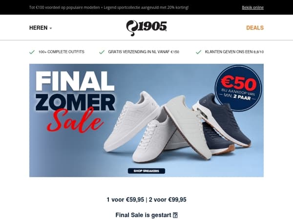 🔥 Final Sale gestart: sneakers €50 per paar bij min. 2
