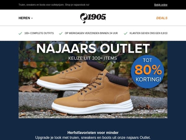 NAJAARS OUTLET: Laatste maten, tot wel 80% korting!
