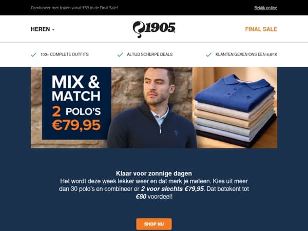 Zon op komst: 2 polo’s €79,95
