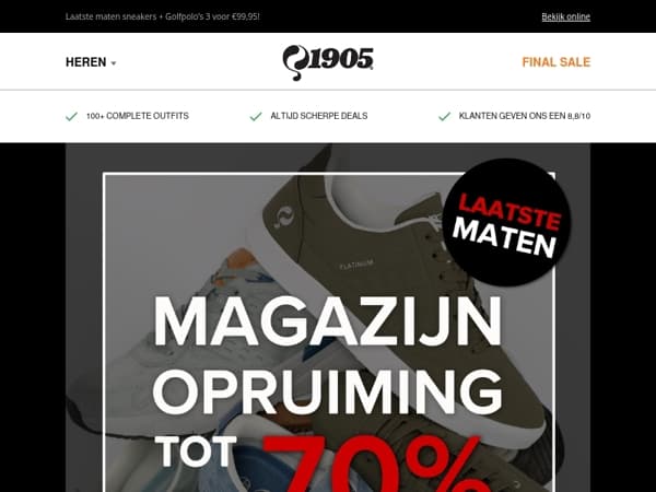 Magazijnopruiming: tot 70% korting!
